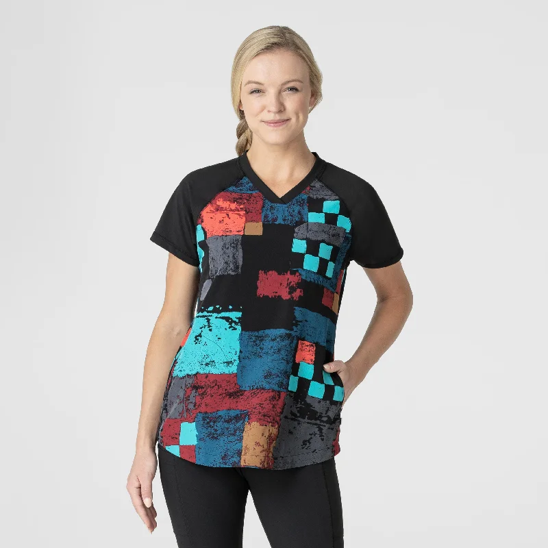 VNeckTopKraken6757-Fashion Prints Women's V-Neck Print Scrub Top