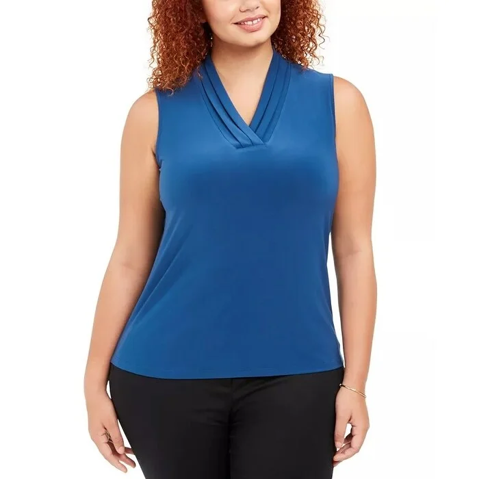 VNeckTopPirateAnne Klein Women's Plus Size V-Neck Top Dark Blue Size 1X