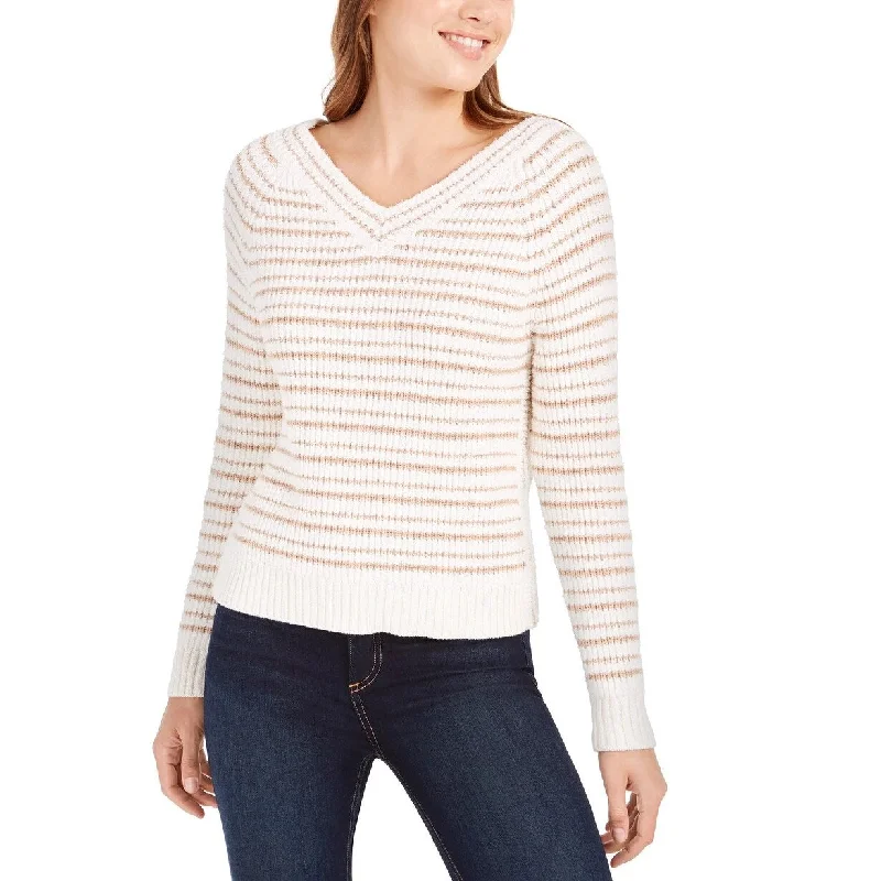 VNeckTopVortexCalvin Klein Women's Jeans Striped V-Neck Sweater White Size Medium