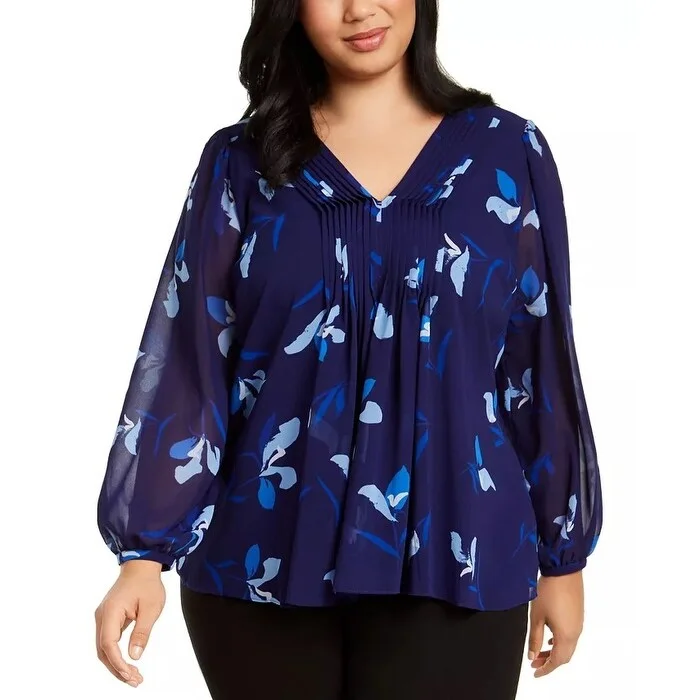 VNeckTopSamuraiCalvin Klein Women's Plus Size Floral-Print V-Neck Blouse Blue Size 1X