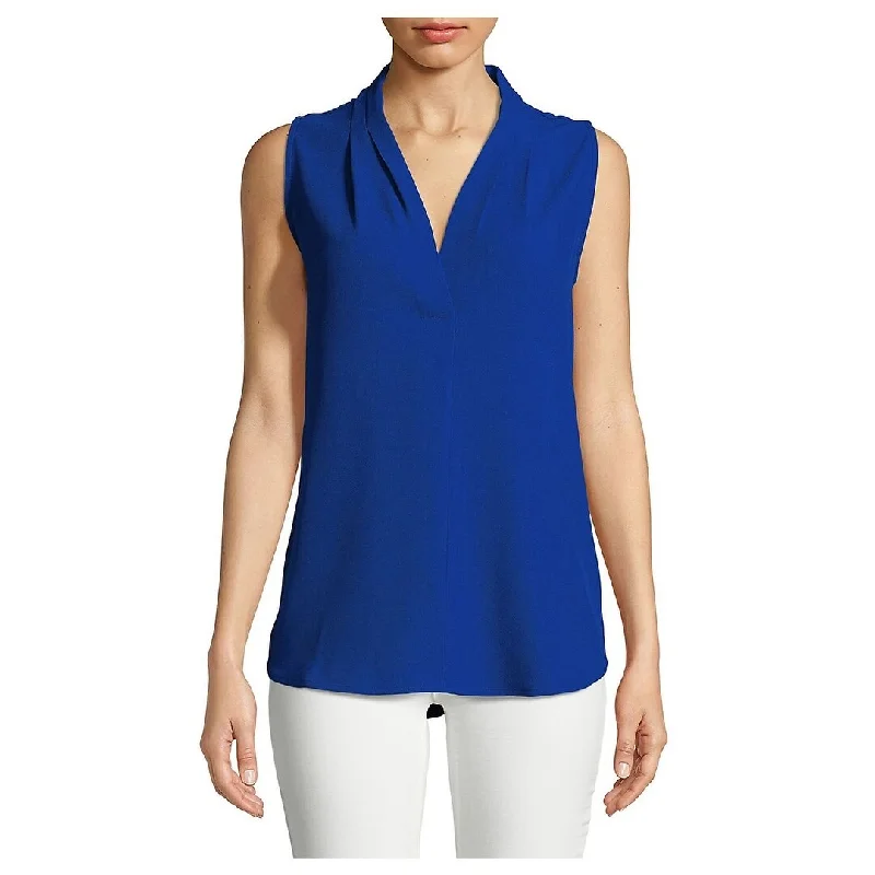 VNeckTopApexCalvin Klein Women's V-Neck Pleated Top Blue Size Large