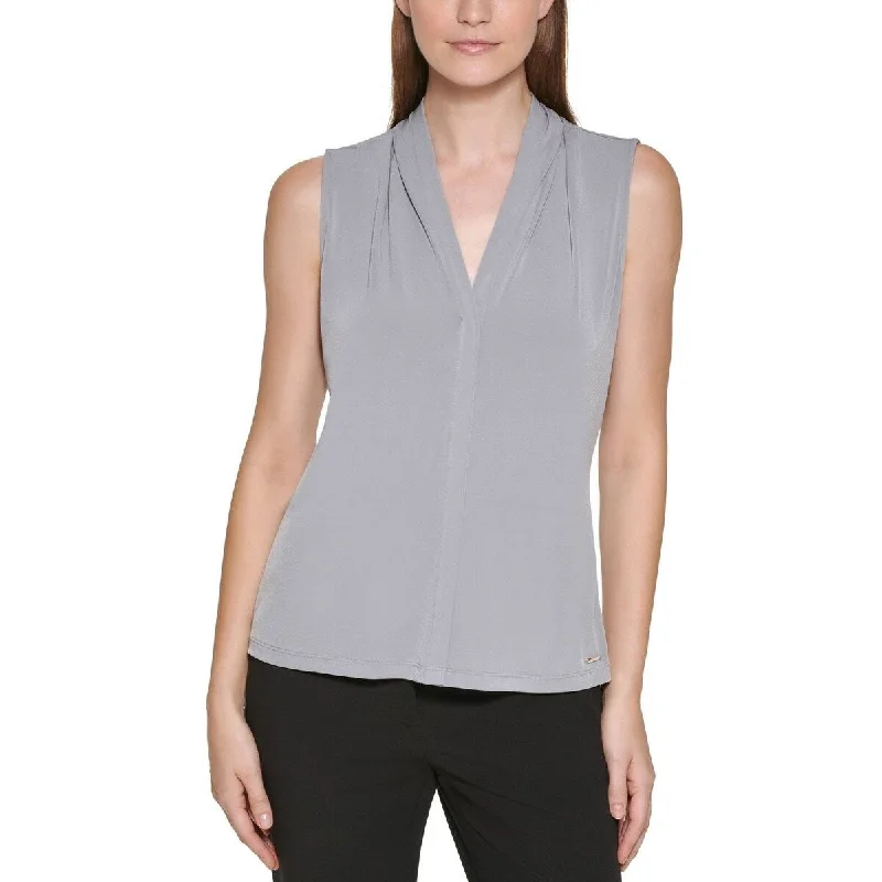 VNeckTopPearlCalvin Klein Women's V-Neck Sleeveless Top Gray Size Medium