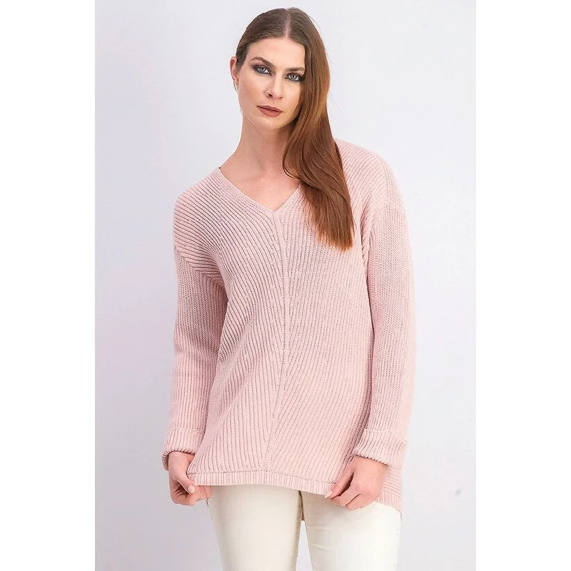 VNeckTopCrestCharter Club Women's Cotton Textured V-Neck Sweater Pink Size XL