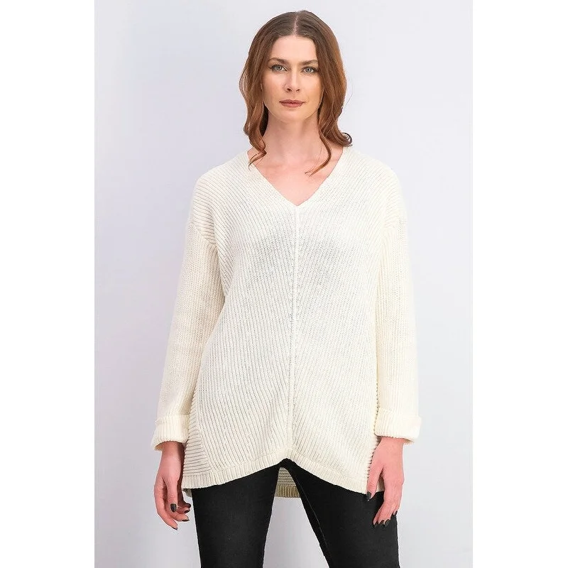 VNeckTopHydraCharter Club Women's Cotton Textured V-Neck Sweater White Size Extra Large