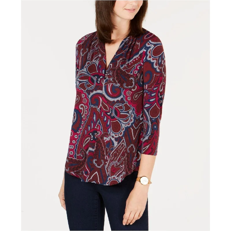 VNeckTopSparkCharter Club Women's Printed V-Neck Top Multicolor Size Extra Large - X-Large