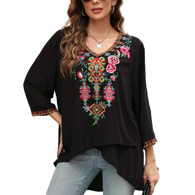 VNeckTopSparkCOTTON V-NECK STYLE EMBROIDERED TOP_CWTBLL0825