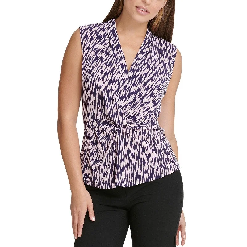 VNeckTopOasisDKNY Women's V-Neck Knotted Twist Top Blue Size Extra Large