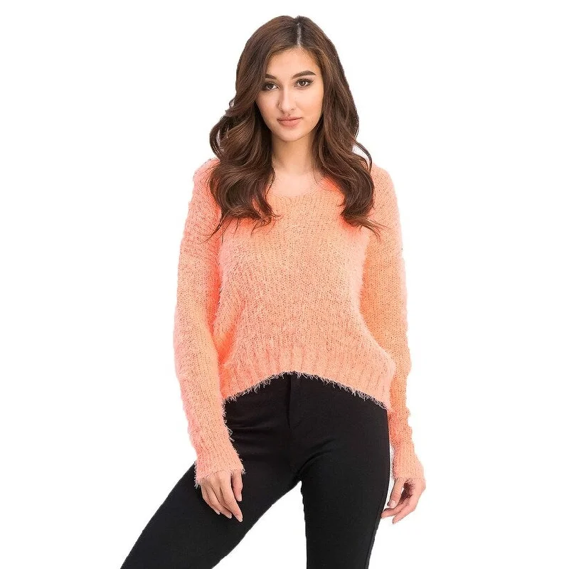 VNeckTopExplorerFreshman Juniors Fuzzy V-Neck Sweater Orange Size Extra Small