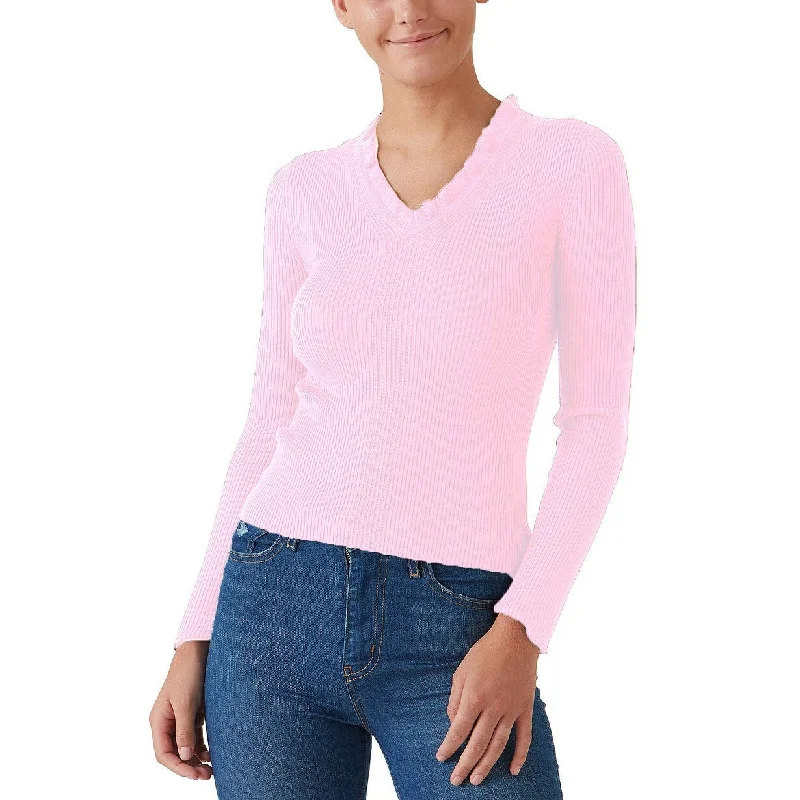 VNeckTopStrataHooked Up By IOT Juniors' Ruffled V-Neck Sweater Pink Size Medium