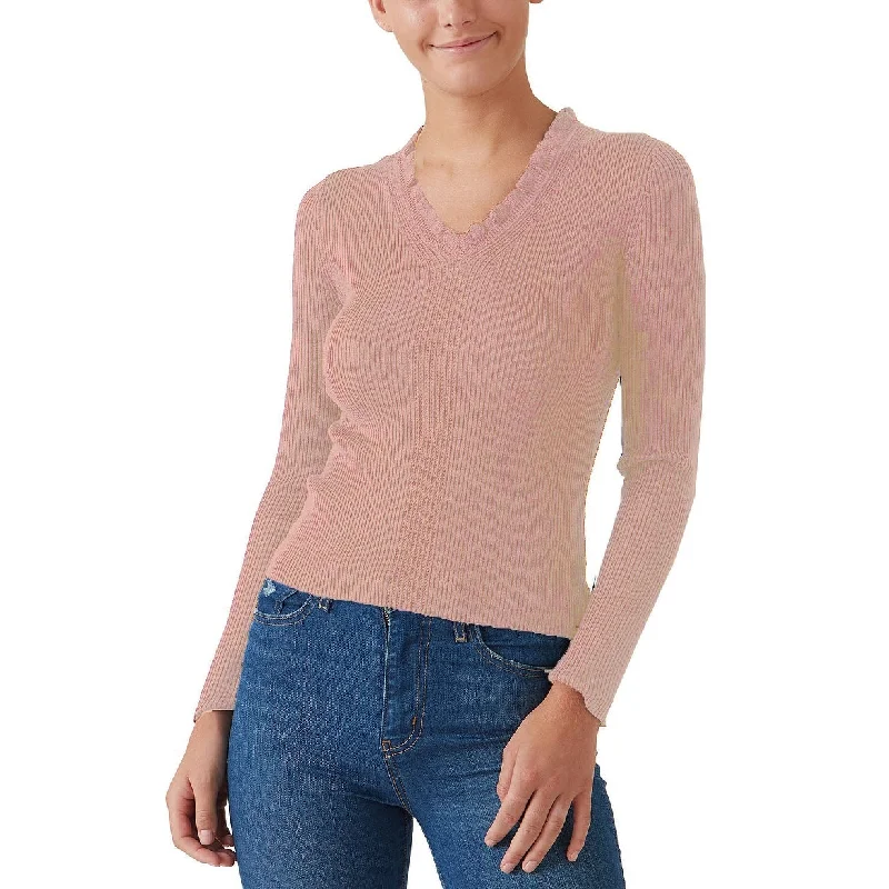 VNeckTopGeoHooked Up Juniors' Ruffled V-Neck Sweater Pink - Size Large