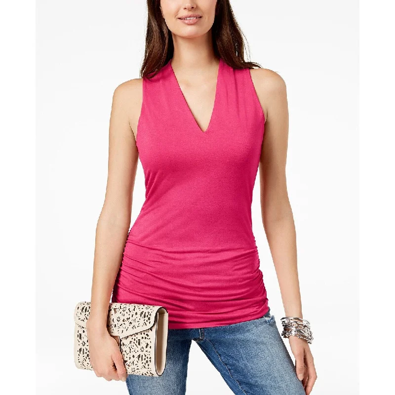 VNeckTopPeakInc International Concepts Ruched V-Neck Top, Pink, XL - Pink