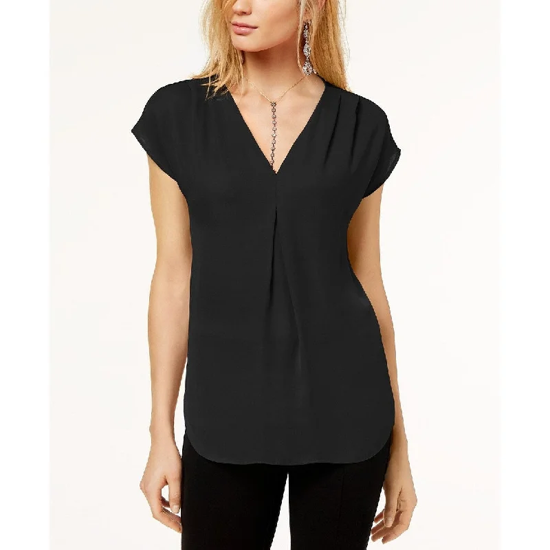 VNeckTopOrbitINC International Concepts Women's Inverted-Pleat V-Neck Top Black Size Medium