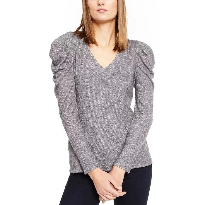 VNeckTopIronINC International Concepts Women's V-Neck Puff-Sleeve Knit Top Gray Size Large