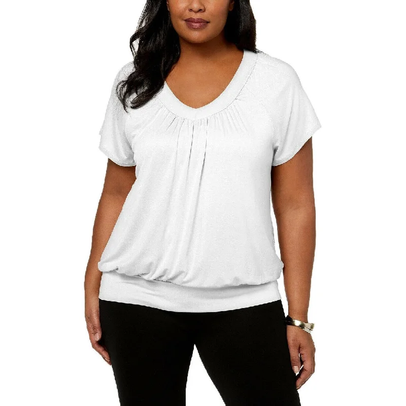 VNeckTopCanyonJM Collection Women's Plus Size V-Neck Knit Blouson Top Size 0X - White