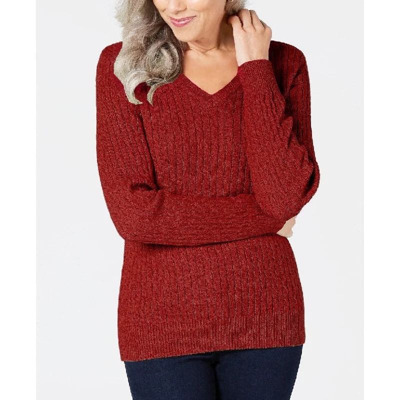 VNeckTopAuraKaren Scott Women's Cotton V-Neck Sweater Bright Red Size Extra Small - X-Small