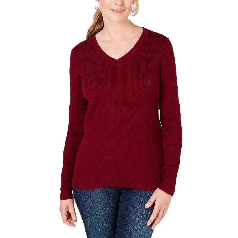 VNeckTopEdgeKaren Scott Women's Cotton V-Neck Sweater Merlot Size Extra Large - Wine - X-Large