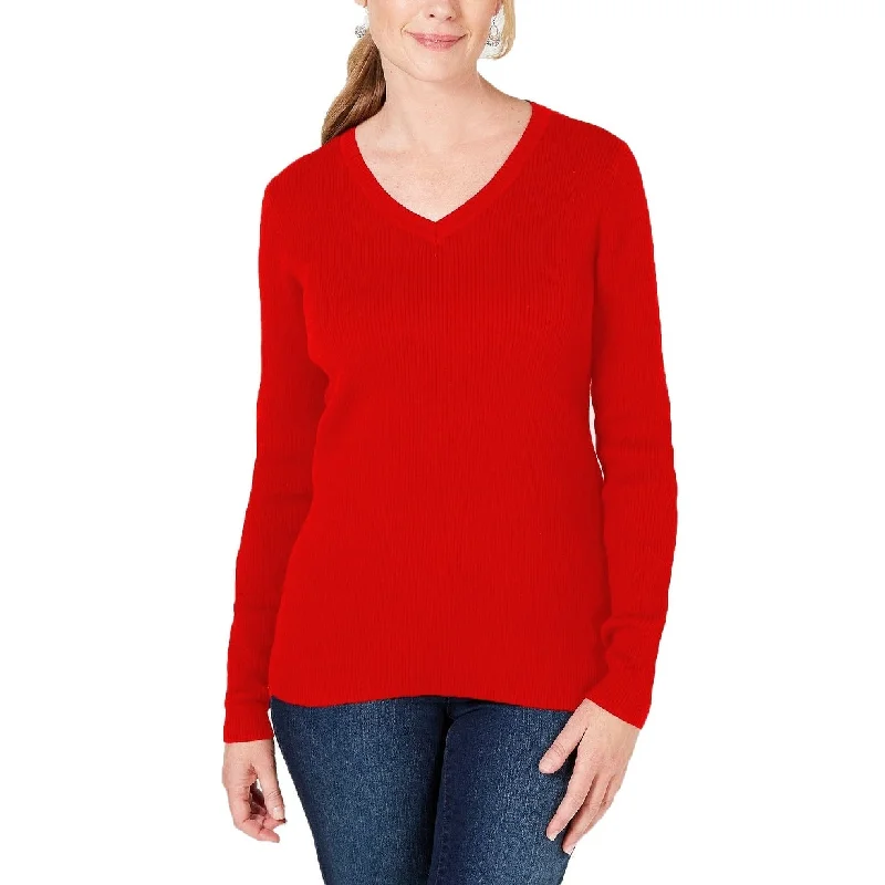 VNeckTopHorizonKaren Scott Women's Cotton V-Neck Sweater Red Size Extra Large - X-Large