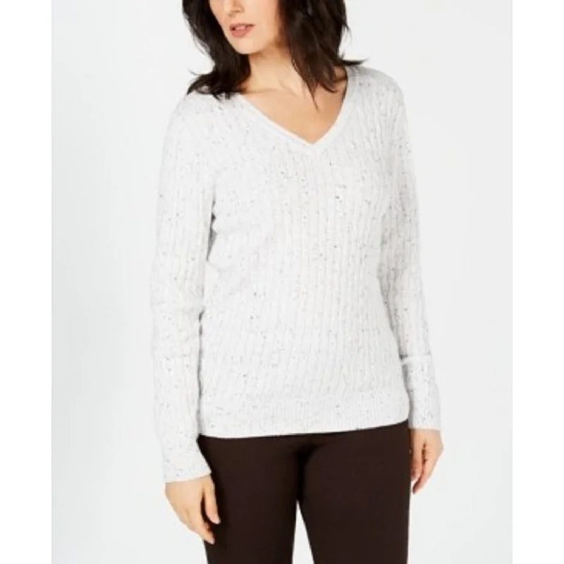 VNeckTopRidgeKaren Scott Women's Petite Cable-Knit V-Neck Sweater Natural Size Petite