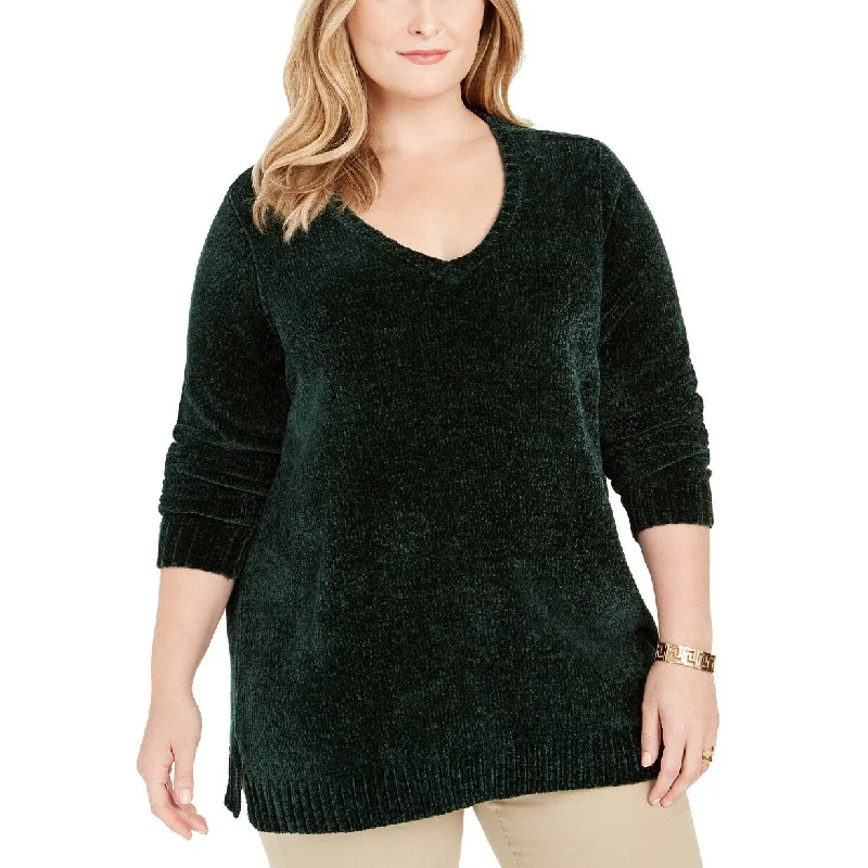 VNeckTopNovaKaren Scott Women's Plus Size V-Neck Chenille Sweater Green Size XX-Large