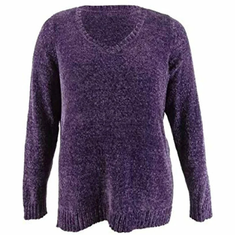 VNeckTopPrimeKaren Scott Women's Plus Size V-Neck Chenille Sweater Purple Size Extra Large - X-Large