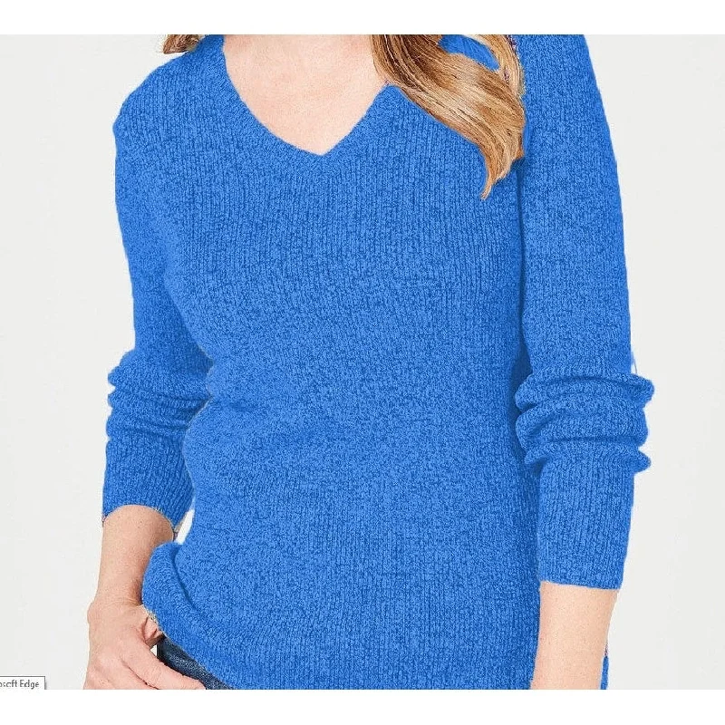 VNeckTopBlazeKaren Scott Women's Ribbed V-Neck Sweater Blue Size Extra Large