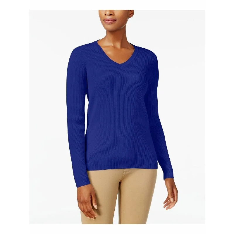 VNeckTopNebulaKaren Scott Women's Ribbed V-Neck Sweater Blue Size Extra Large