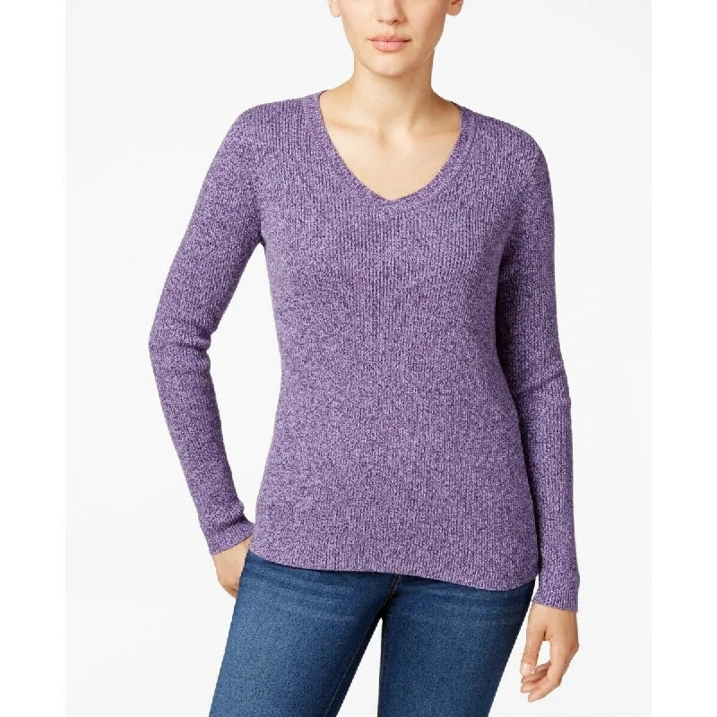 VNeckTopCosmoKaren Scott Women's Ribbed V-Neck Sweater Purple Size Extra Large