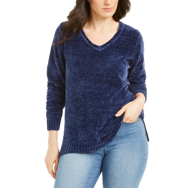 VNeckTopOnyxKaren Scott Women's V-Neck Chenille Sweater Dark Blue Size XX Large - XX-Large