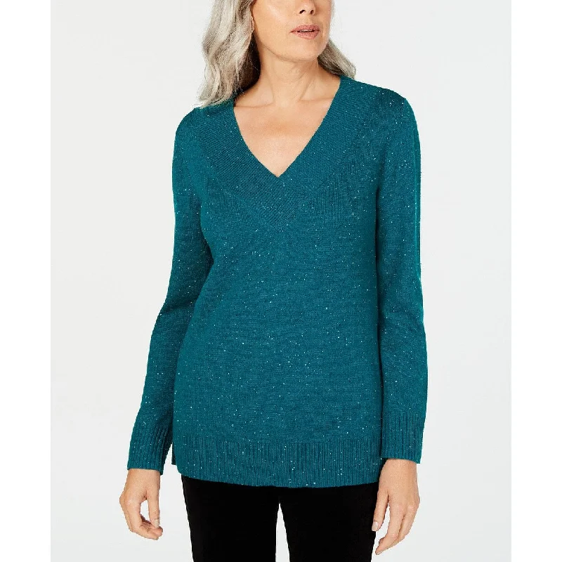 VNeckTopCurrentKaren Scott Women's V-Neck Long-Sleeve Sweater Green Size Large