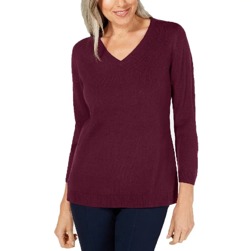 VNeckTopPlusKaren Scott Women's V-Neck Luxsoft Sweater Wine Size Large