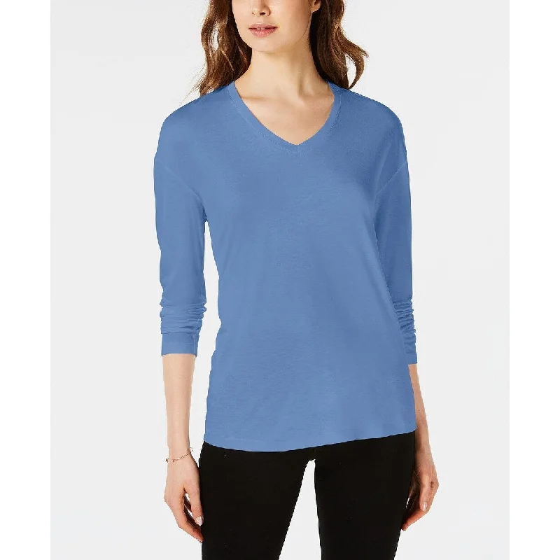 VNeckTopVikingMaison Jules Women's Dropped Shoulder V-Neck Jersey Top Blue Size Small