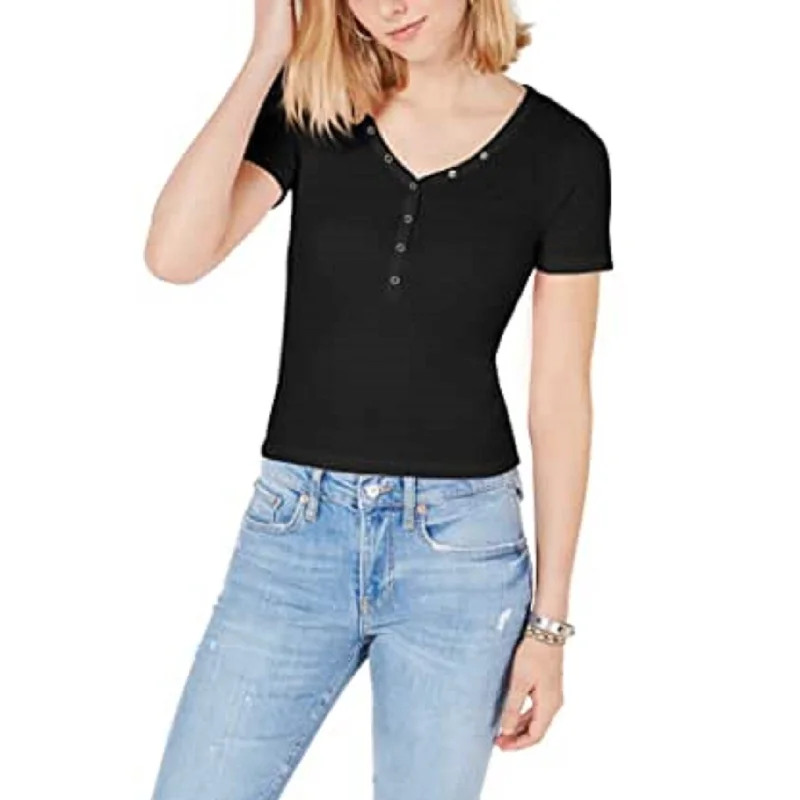 VNeckTopHorizonPlanet Gold Juniors' V-Neck Henley Top Black Size Large