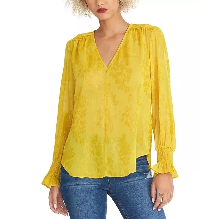 VNeckTopEmeraldRachel Roy Women's Lulu V-Neck Shirred-Cuff Top Yellow Size X-Large