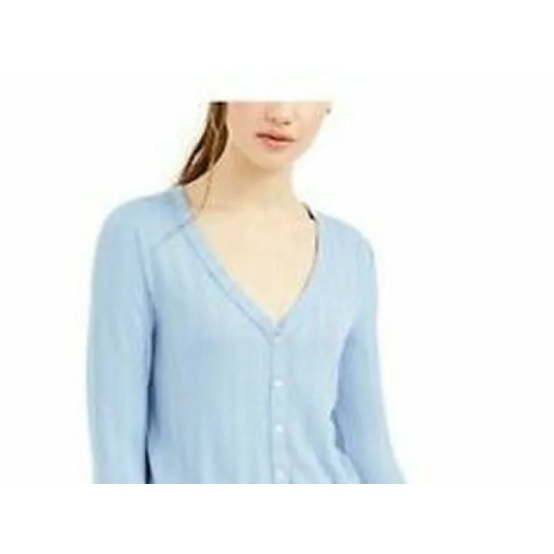 VNeckTopPlatinumSelf Esteem Juniors' V-Neck Pointelle Top Blue Size Small