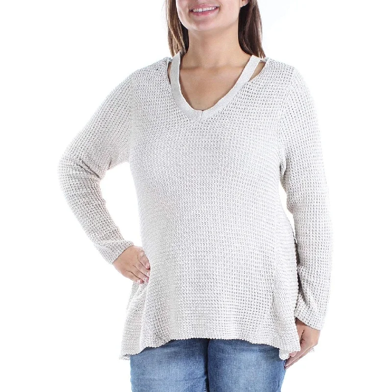 VNeckTopUnicornStyle & Co Womens Knit Cut-Out V-Neck Sweater, White, M - White