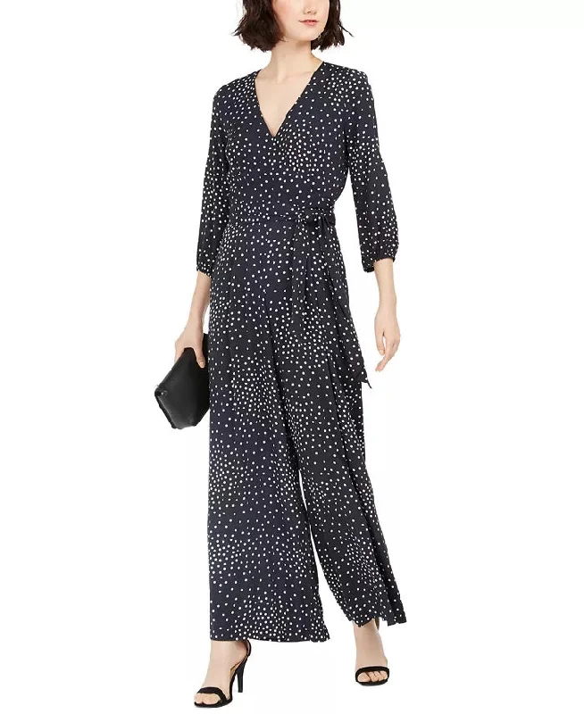 VNeckTopKrakenTaylor Women's V-Neck Long Sleeve Tie Side Zipper Back Multi Print Rayon Jumpsuit-Black Ivory Black Size 10