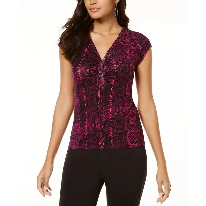 VNeckTopValleyThalia Sodi Women's Printed Ruched V-Neck Top Med Purple Size Large