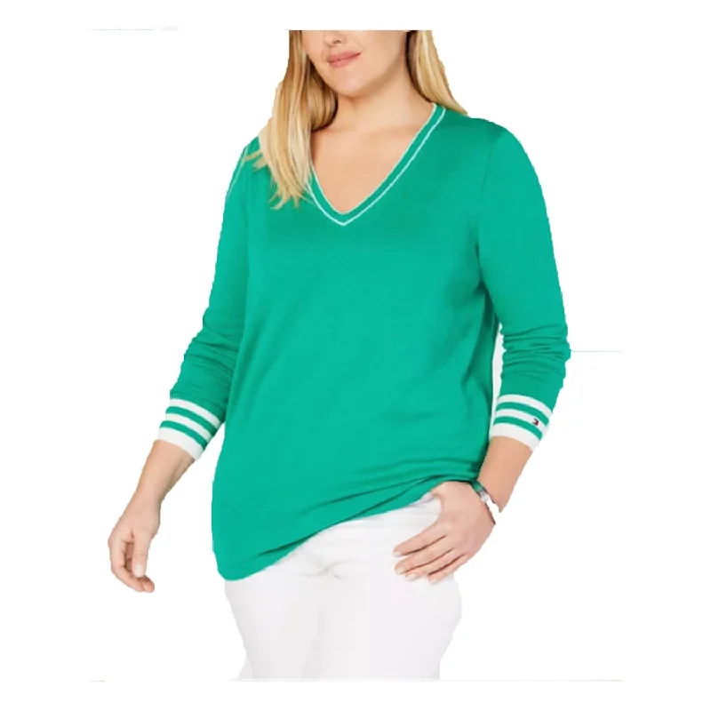 VNeckTopCentaurTommy Hilfiger Women's Plus Size Cotton V-Neck Sweater Green Size 1X