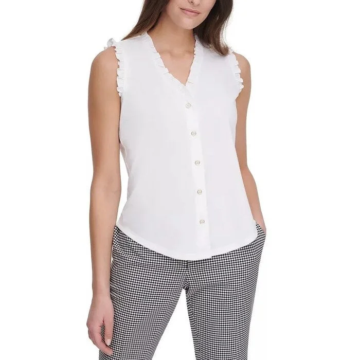 VNeckTopTerraTommy Hilfiger Women's V-Neck Button-Up Sleeveless Blouse White Size X-Large