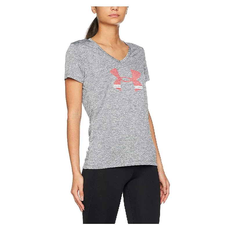 VNeckTopPinnacleUnder Armour Women's Tech Short Sleeve V-Neck-Graphic Grey Size Large - L