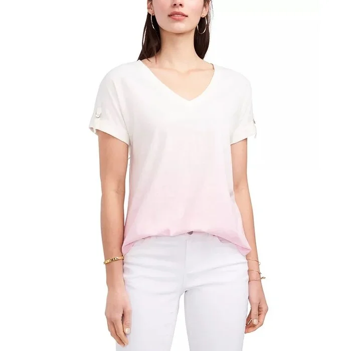 VNeckTopSapphireVince Camuto Women's Roll-Tab-Sleeves V-Neck Top Pink Size Small