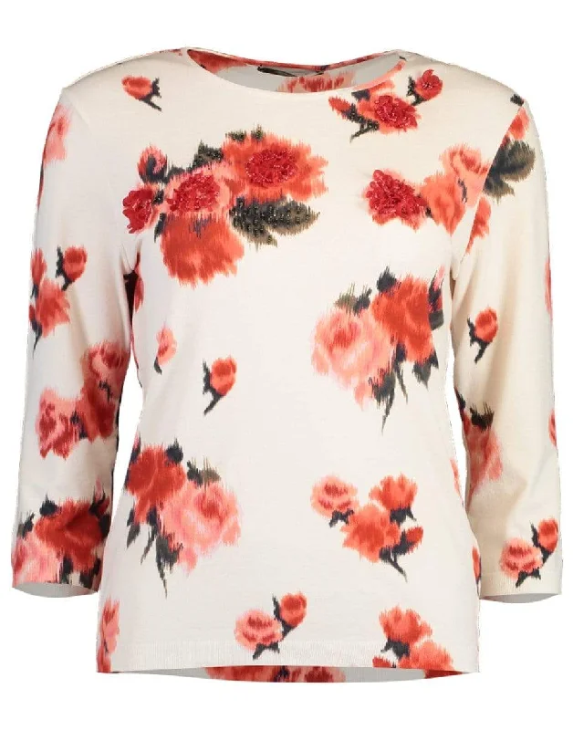 PullovertailoredPink Floral Crewneck Pullover Top