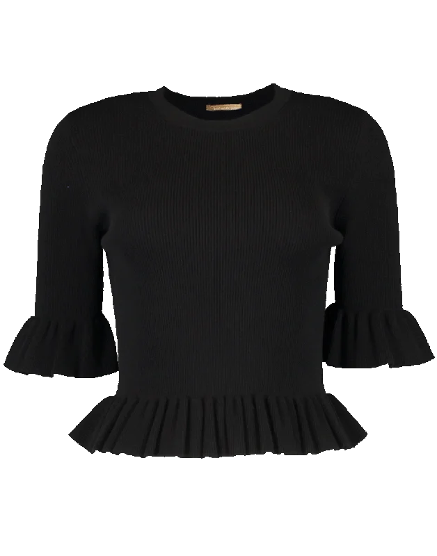 PullovermoveRibbed Ruffle Cuff Pullover Knit Top