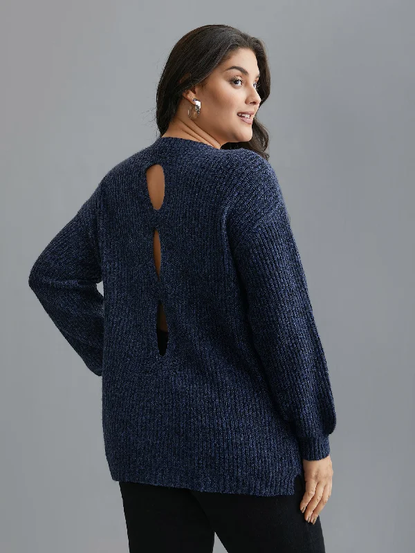 PulloverhighBack Cut-Out Textured Drop Shoulder Sleeve Pullover