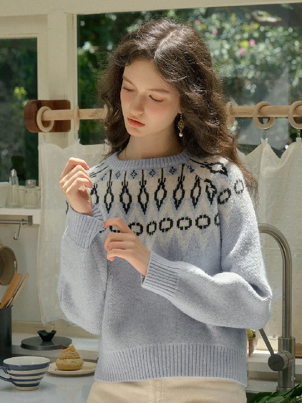 Pulloverturtleneck【Black Friday】Natasha Round Neck Embroidery Colour Clash Pullover Sweater