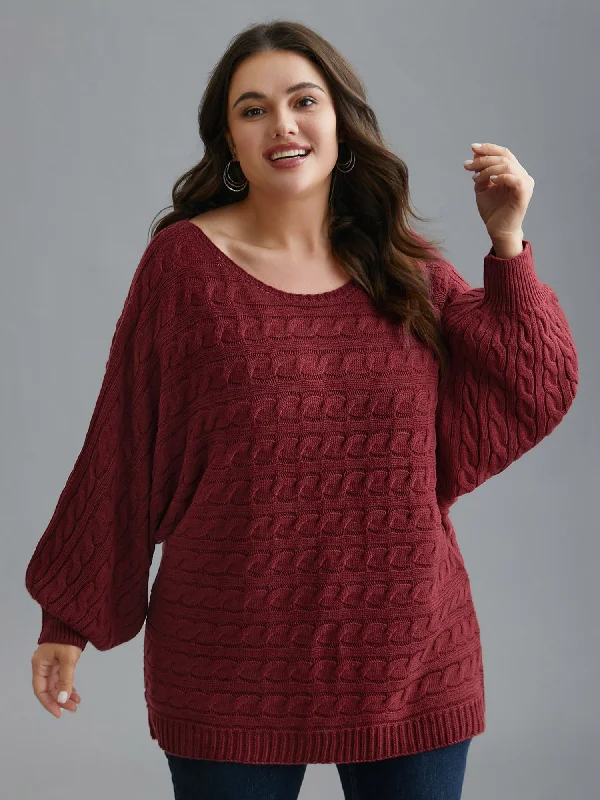 PulloversharpCable Knit Dolman Sleeve Pullover