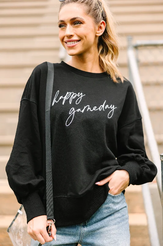 PulloverwarmHappy Gameday Black Embroidered Pullover