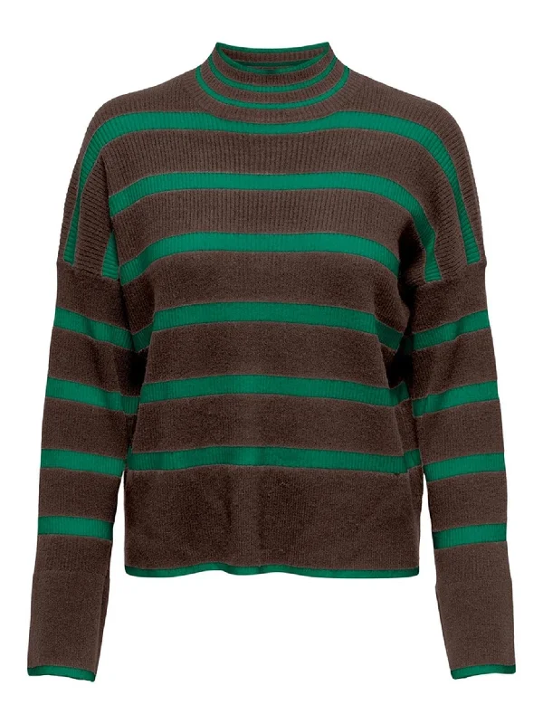 PulloverbuttonHighneck Pullover - Hot Fudge/Green