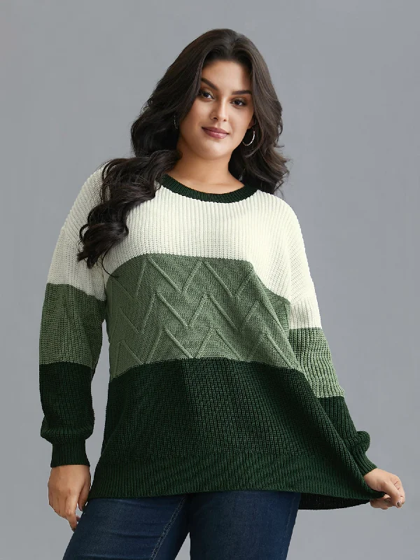 PullovernextTextured Color Block Round Neck Pullover