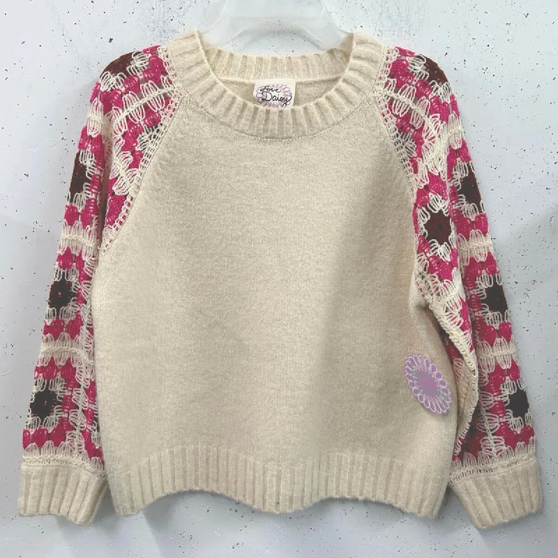 PulloverwoolCream & Pink Contrast Sleeve Pullover Sweater